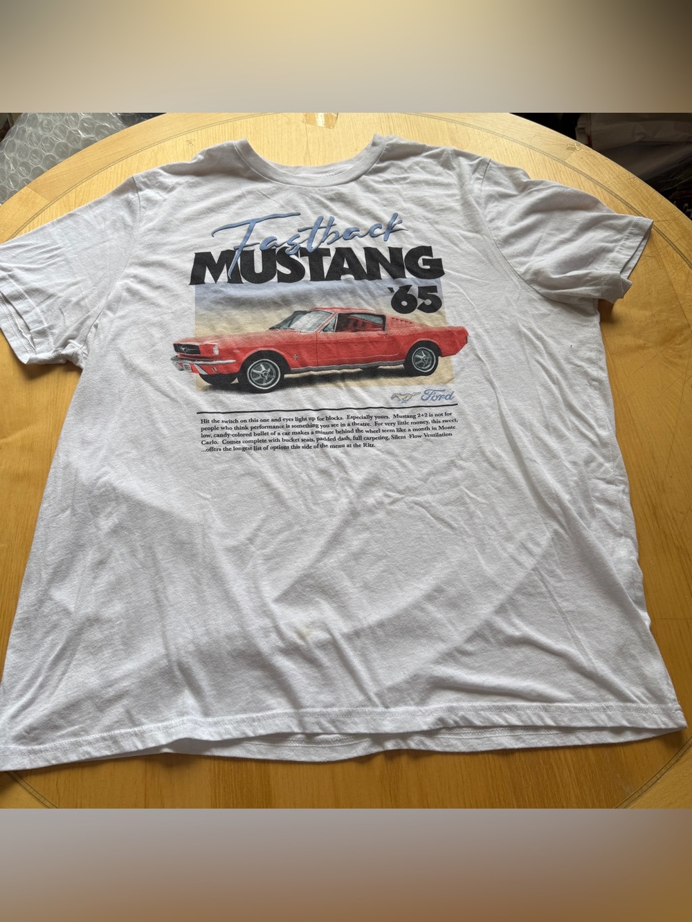 Ford Mustang Fastback 1965 Graphic Tee XXL White Official Licensed Car Shirt